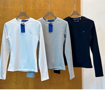 Slim fit tričko s dlhým rukávom, kruhový výstrih, výšivka s poníkom, washovaná bavlna, casual športový štýl