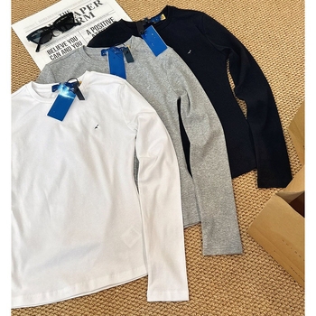 Slim fit tričko s dlhým rukávom, kruhový výstrih, výšivka s poníkom, washovaná bavlna, casual športový štýl