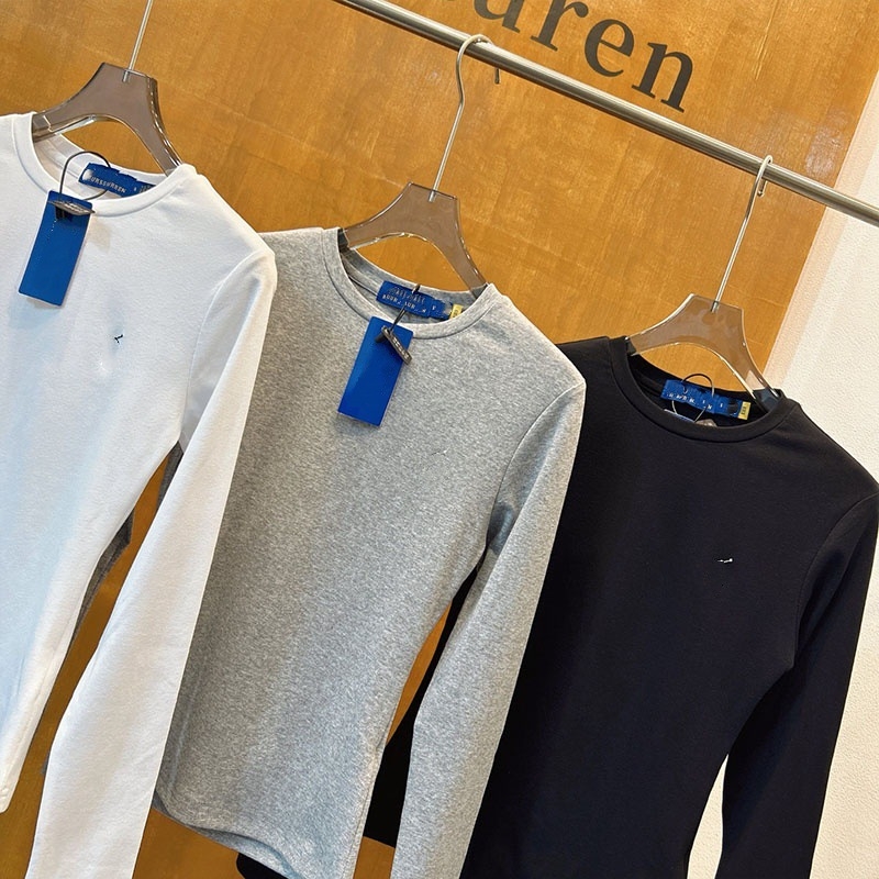 Slim fit tričko s dlhým rukávom, kruhový výstrih, výšivka s poníkom, washovaná bavlna, casual športový štýl