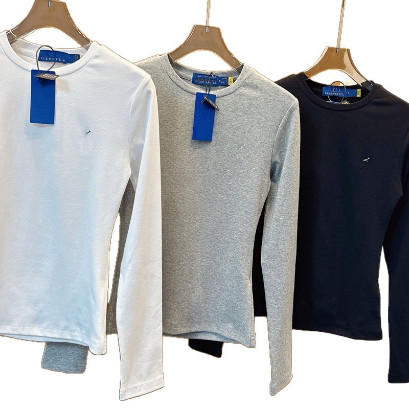 Slim fit tričko s dlhým rukávom, kruhový výstrih, výšivka s poníkom, washovaná bavlna, casual športový štýl