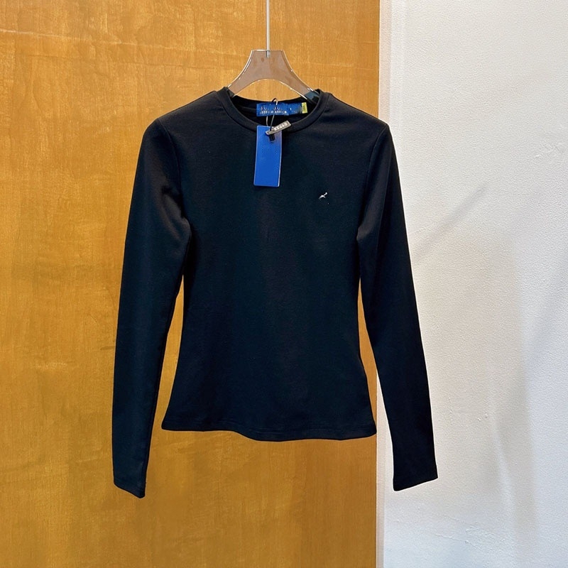 Slim fit tričko s dlhým rukávom, kruhový výstrih, výšivka s poníkom, washovaná bavlna, casual športový štýl