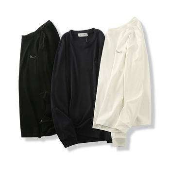 Tricou bărbătesc cu guler rotund, mâneci lungi, broderie cu demon pe bumbac moale, respirabil și evacuează umezeala, croială dreaptă, stil streetwear.