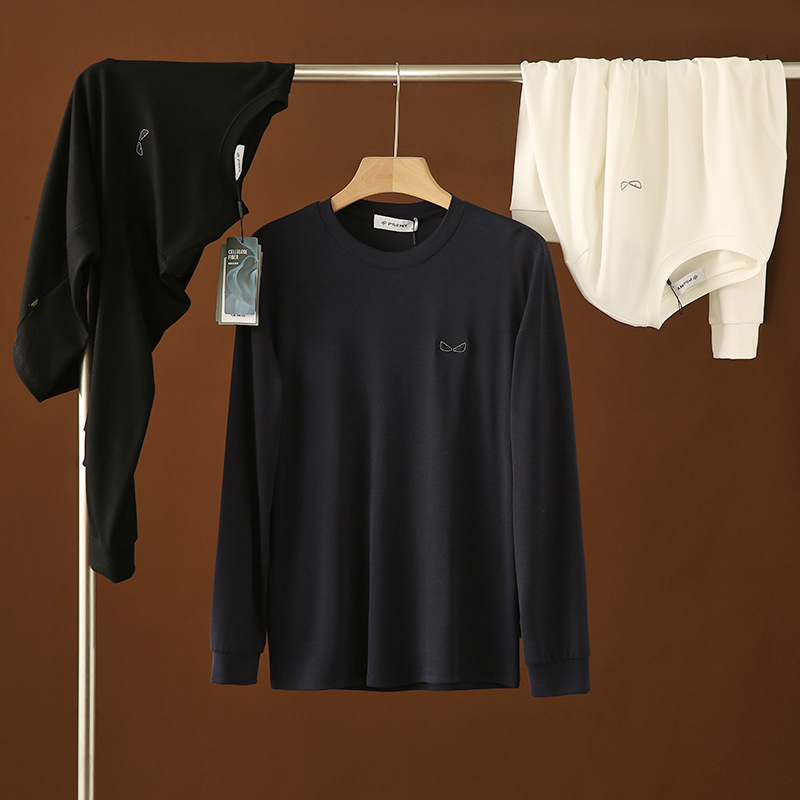 Tricou bărbătesc cu guler rotund, mâneci lungi, broderie cu demon pe bumbac moale, respirabil și evacuează umezeala, croială dreaptă, stil streetwear.