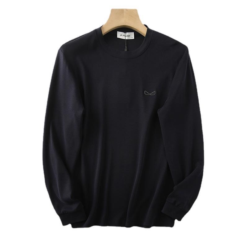 Tricou bărbătesc cu guler rotund, mâneci lungi, broderie cu demon pe bumbac moale, respirabil și evacuează umezeala, croială dreaptă, stil streetwear.