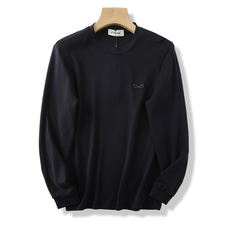 Tricou bărbătesc cu guler rotund, mâneci lungi, broderie cu demon pe bumbac moale, respirabil și evacuează umezeala, croială dreaptă, stil streetwear.