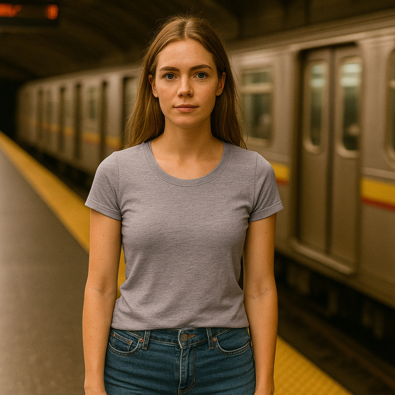 ESSENZIALE MILANO tricou cu decolteu în formă de U și mâneci scurte, amestec din bumbac și elastan, croială 3D, logo tipărit