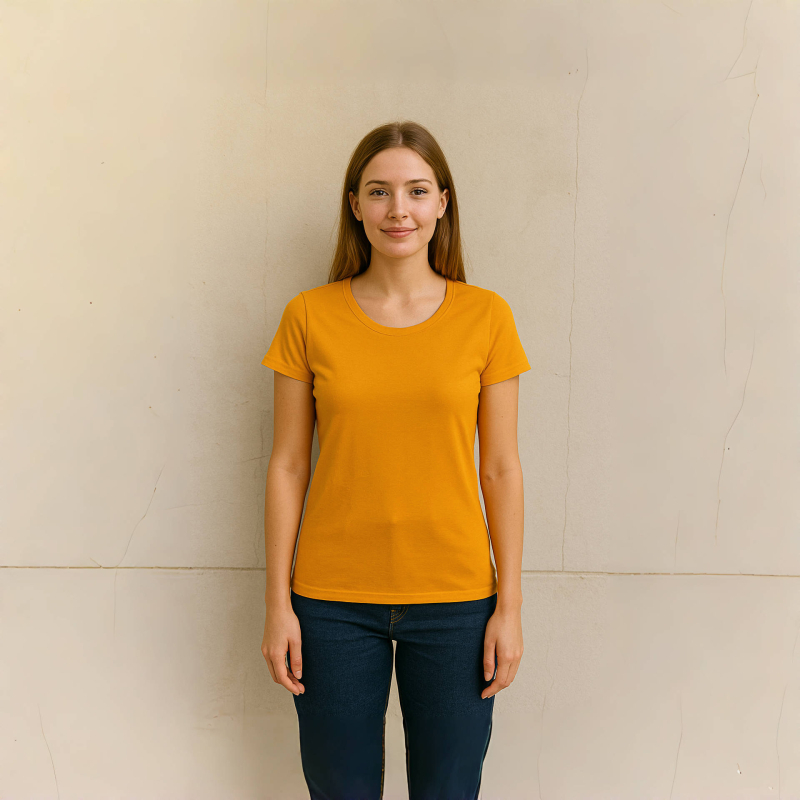 ESSENZIALE MILANO tricou cu decolteu în formă de U și mâneci scurte, amestec din bumbac și elastan, croială 3D, logo tipărit