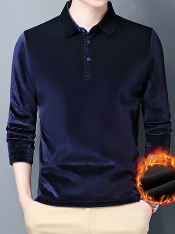 Tricou de bază cu mâneci lungi, guler rever, căptușit cu fleece, poliester 250–300 g