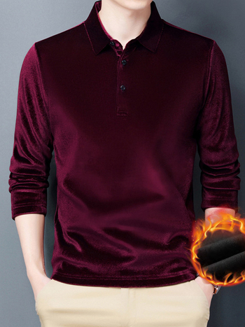 Tricou de bază cu mâneci lungi, guler rever, căptușit cu fleece, poliester 250–300 g