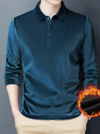 Tricou de bază cu mâneci lungi, guler rever, căptușit cu fleece, poliester 250–300 g