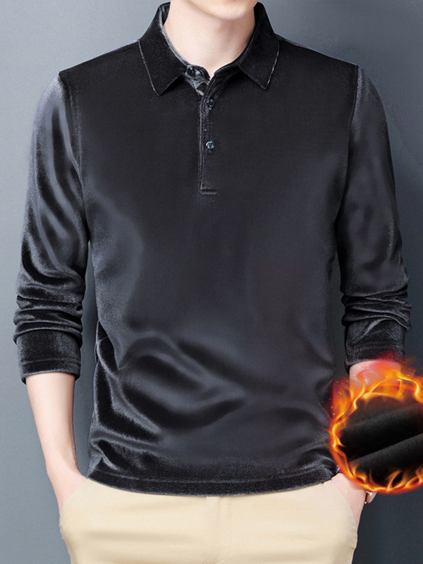 Tricou de bază cu mâneci lungi, guler rever, căptușit cu fleece, poliester 250–300 g