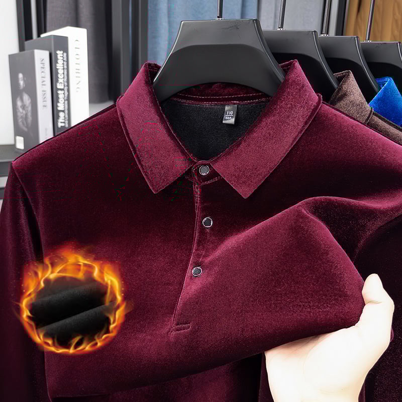 Tricou de bază cu mâneci lungi, guler rever, căptușit cu fleece, poliester 250–300 g