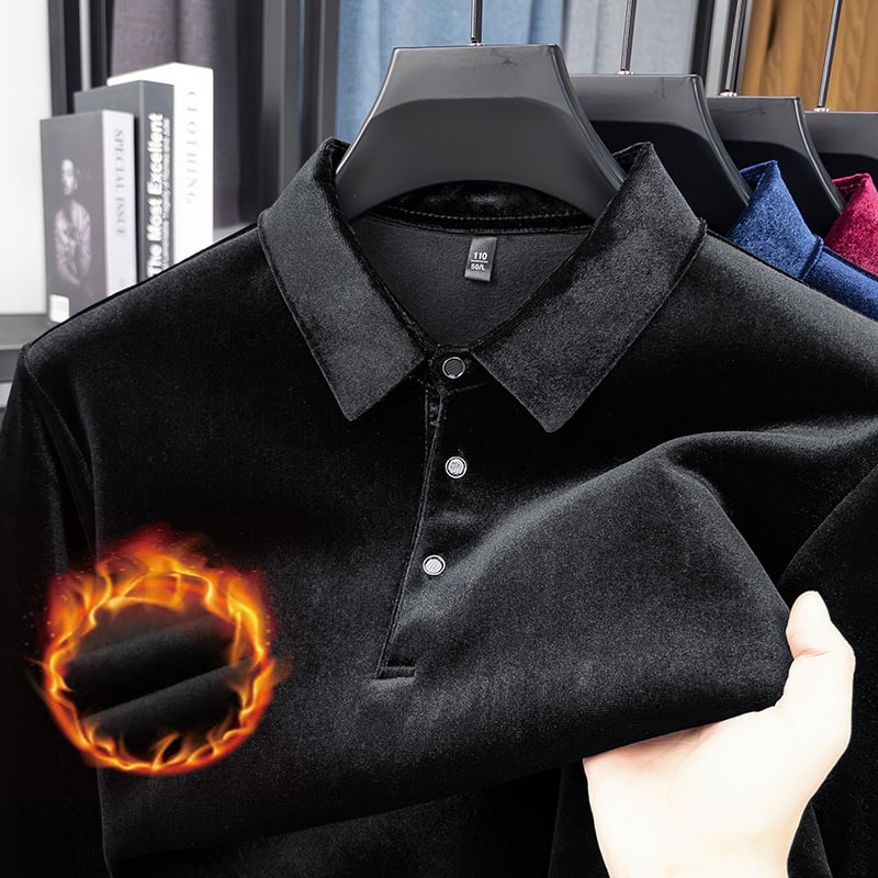 Tricou de bază cu mâneci lungi, guler rever, căptușit cu fleece, poliester 250–300 g