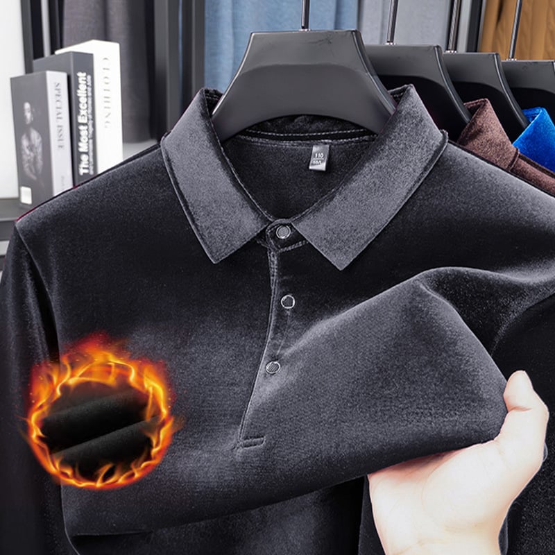 Tricou de bază cu mâneci lungi, guler rever, căptușit cu fleece, poliester 250–300 g