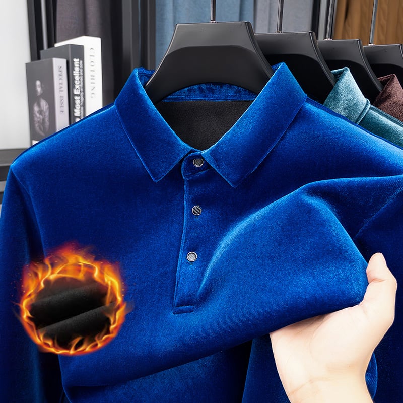 Tricou de bază cu mâneci lungi, guler rever, căptușit cu fleece, poliester 250–300 g