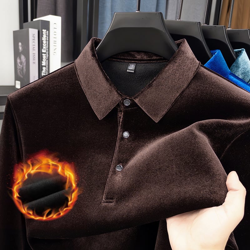 Tricou de bază cu mâneci lungi, guler rever, căptușit cu fleece, poliester 250–300 g