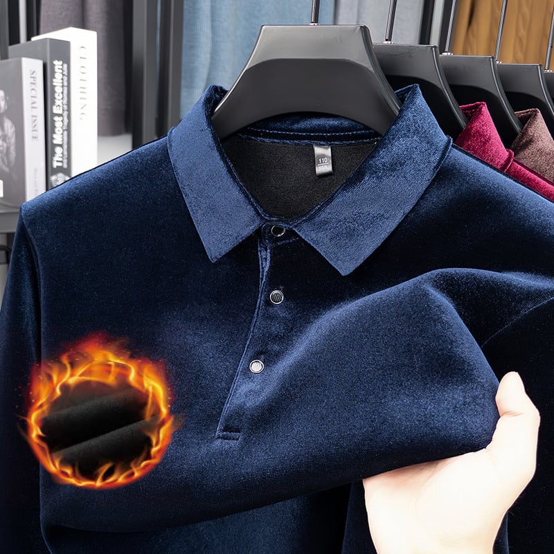 Tricou de bază cu mâneci lungi, guler rever, căptușit cu fleece, poliester 250–300 g