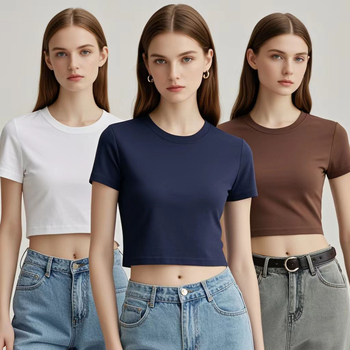 Crop top s desnim ramenom, kratki rukavi, okrugli izrez, uski kroj, 95% pamuk