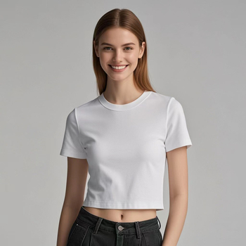 Crop top s desnim ramenom, kratki rukavi, okrugli izrez, uski kroj, 95% pamuk