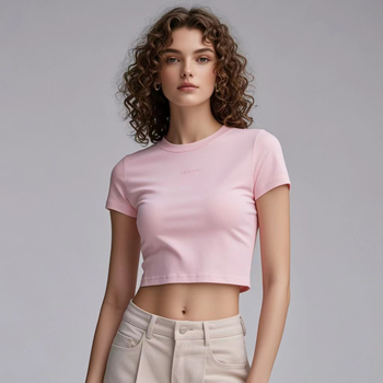 Crop top s desnim ramenom, kratki rukavi, okrugli izrez, uski kroj, 95% pamuk