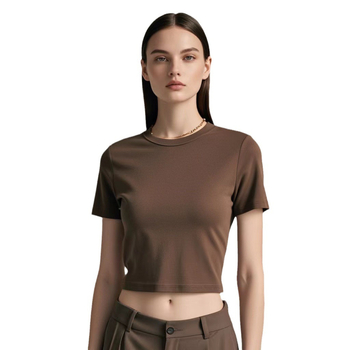 Crop top s desnim ramenom, kratki rukavi, okrugli izrez, uski kroj, 95% pamuk