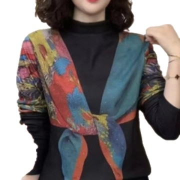 Tricou damă cu glugă, imprimeu, mâneci lungi, croială lejeră