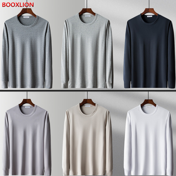 Tricou lejer din bumbac 100%, mânecă lungă, croială lejeră, guler rotund, buzunar real