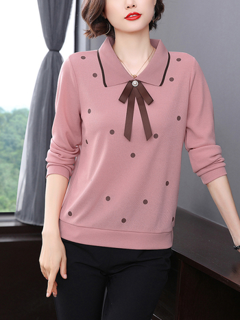Tricou cu buline, mâneci lungi, croială lejeră, stil pulover, lungime 50–65 cm