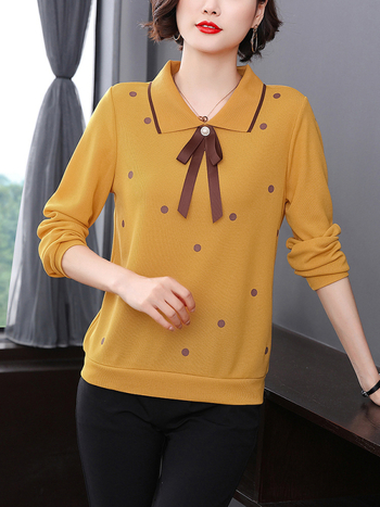 Tricou cu buline, mâneci lungi, croială lejeră, stil pulover, lungime 50–65 cm