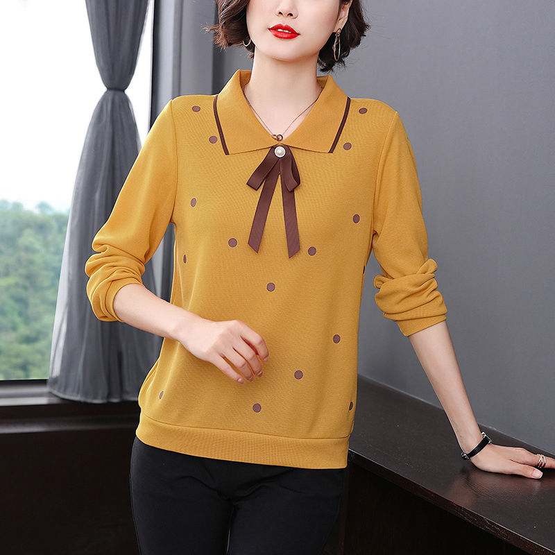 Tricou cu buline, mâneci lungi, croială lejeră, stil pulover, lungime 50–65 cm