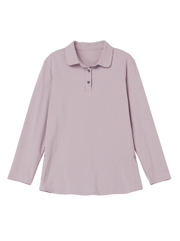 Tricou damă din bumbac cu mânecă lungă, guler polo cu rever, lungime medie, stil urban pulover (bumbac ≥95%)