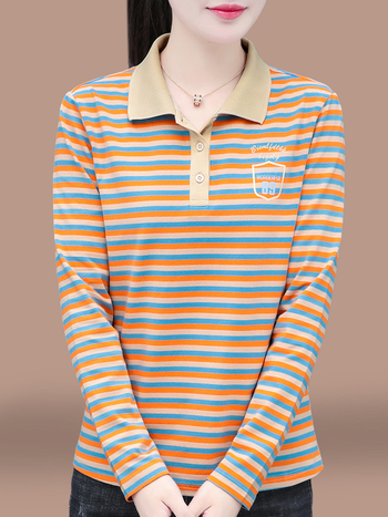 Tricou polo din bumbac, cu mâneci lungi, dungi, toamnă 2025