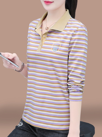 Tricou polo din bumbac, cu mâneci lungi, dungi, toamnă 2025