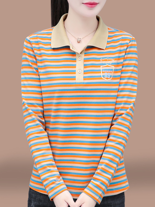 Tricou polo din bumbac, cu mâneci lungi, dungi, toamnă 2025