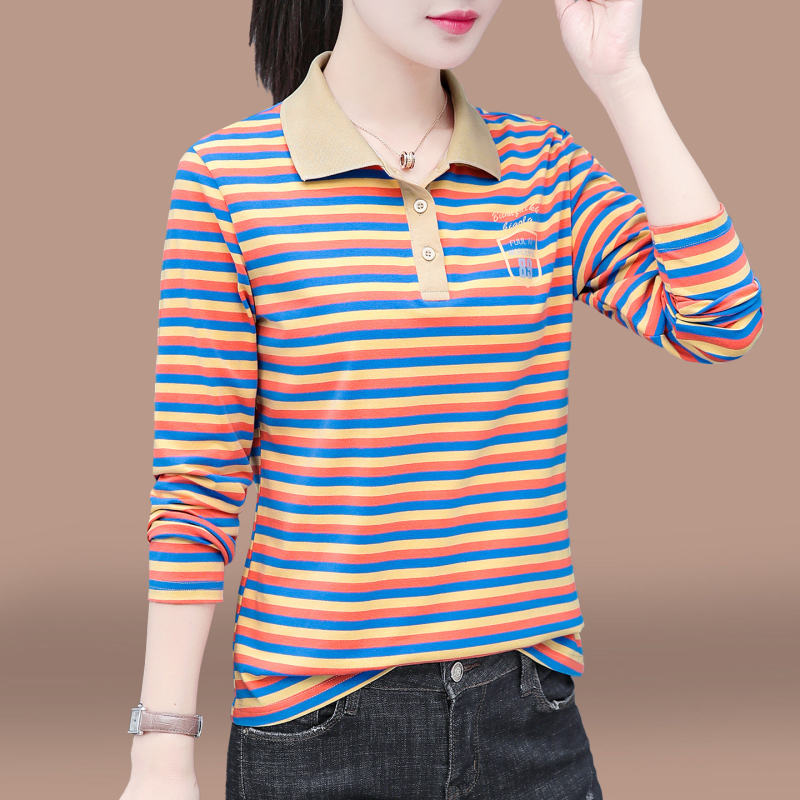 Tricou polo din bumbac, cu mâneci lungi, dungi, toamnă 2025