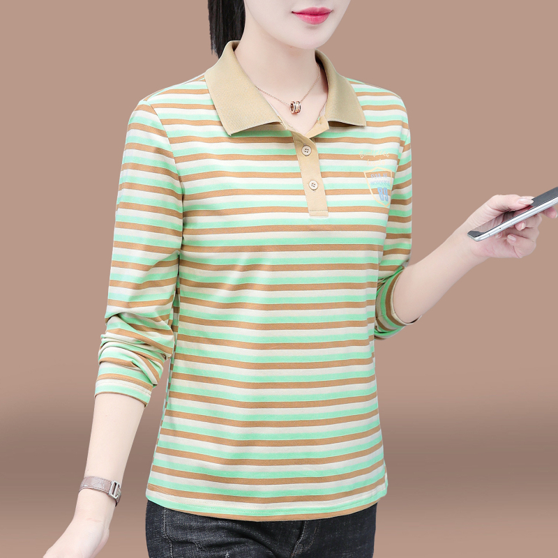 Tricou polo din bumbac, cu mâneci lungi, dungi, toamnă 2025