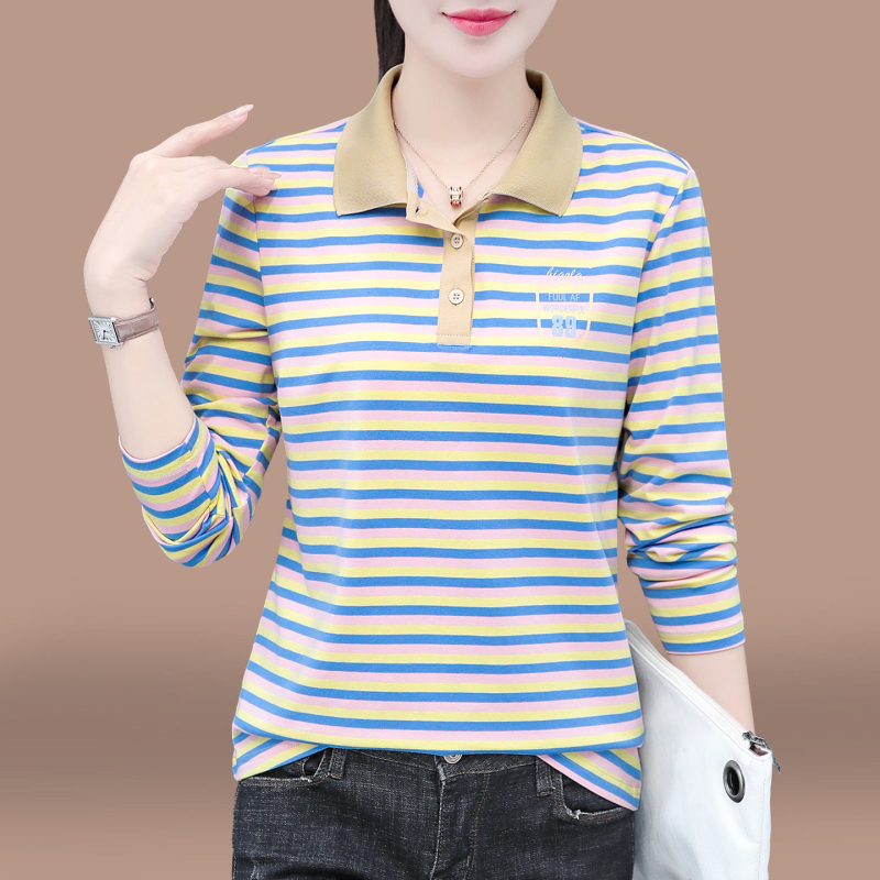 Tricou polo din bumbac, cu mâneci lungi, dungi, toamnă 2025