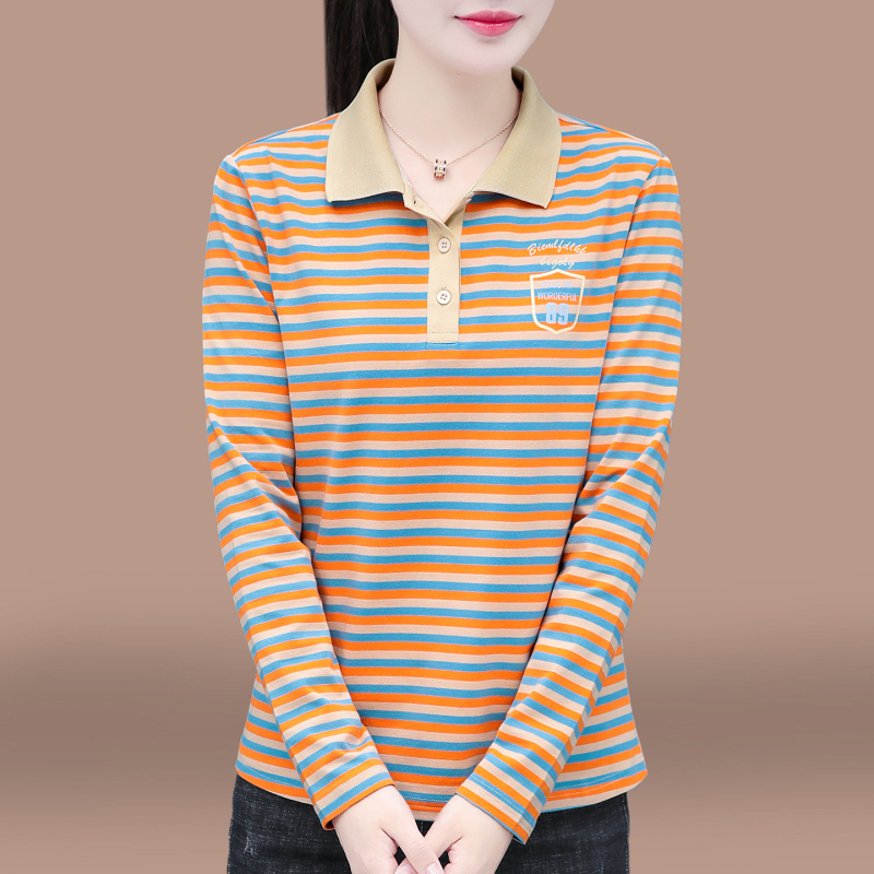 Tricou polo din bumbac, cu mâneci lungi, dungi, toamnă 2025