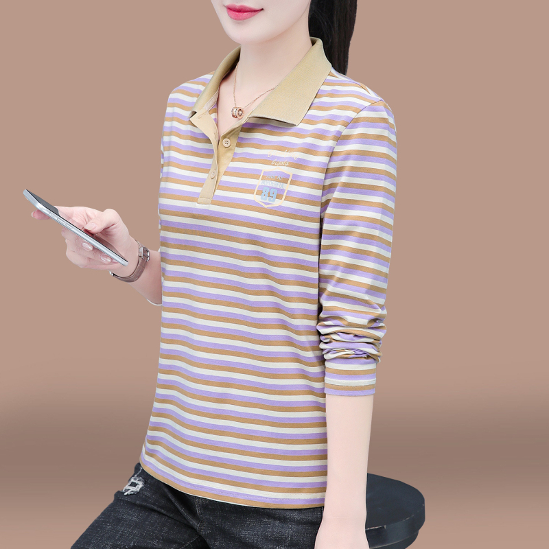 Tricou polo din bumbac, cu mâneci lungi, dungi, toamnă 2025