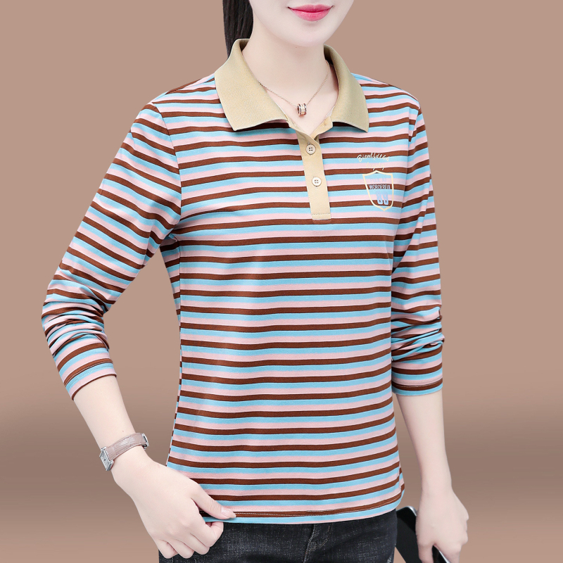 Tricou polo din bumbac, cu mâneci lungi, dungi, toamnă 2025