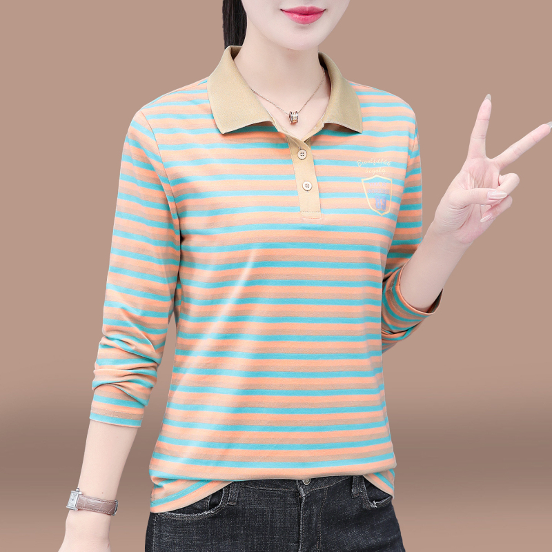 Tricou polo din bumbac, cu mâneci lungi, dungi, toamnă 2025