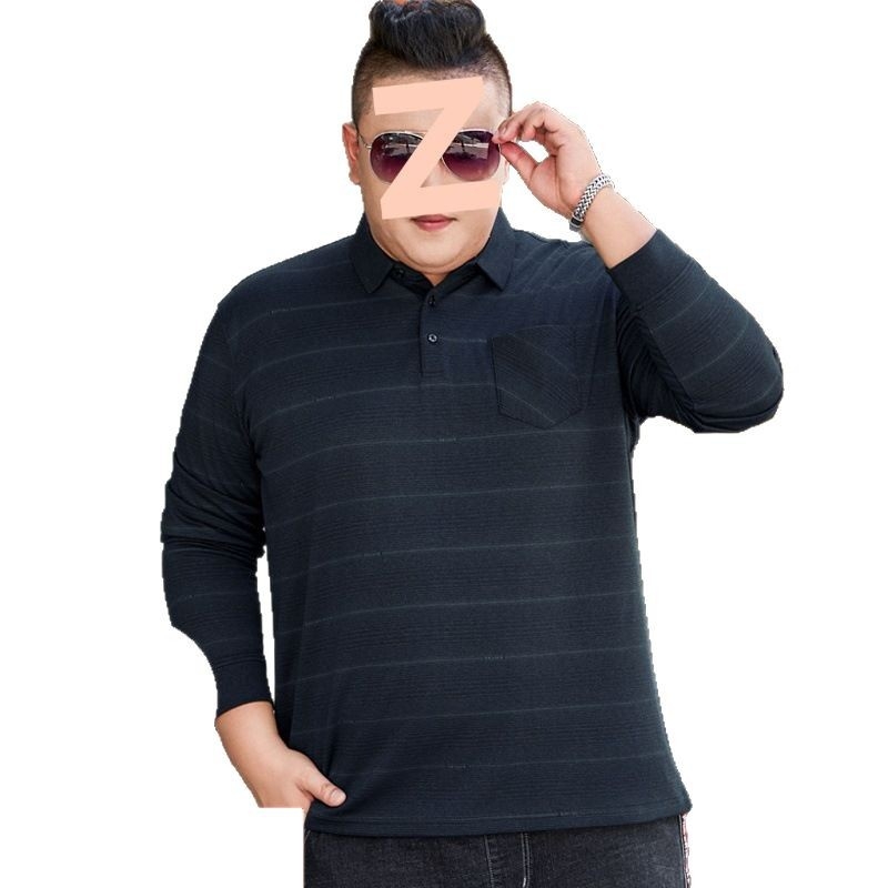 Tricou pentru bărbați cu mânecă lungă, croială lejeră, dungat, guler rever, material din bumbac