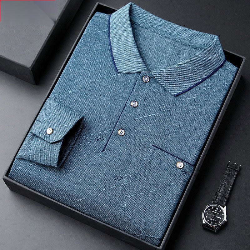 Tricou bărbătesc cu mânecă lungă, din amestec de bumbac cu fibre de proteine din lapte, imprimare logo, croială lejeră, toamnă