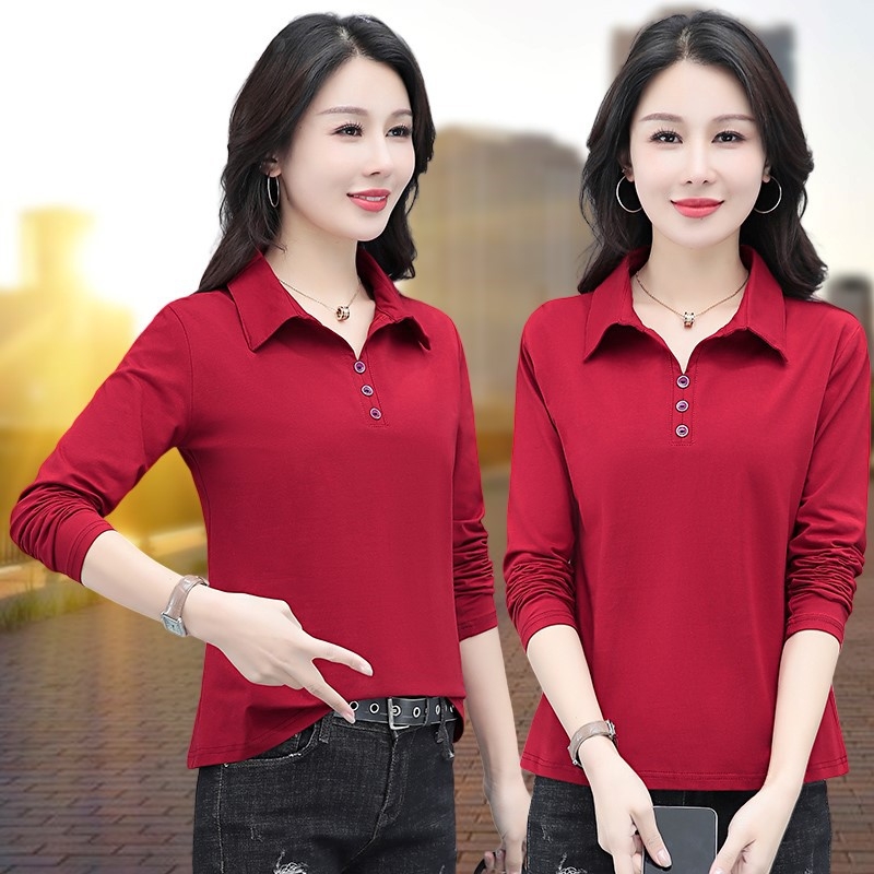 Ženska polo majica s dugim rukavima, 90–95% pamuk i do 30% spandeksa, casual stil, proljeće 2023