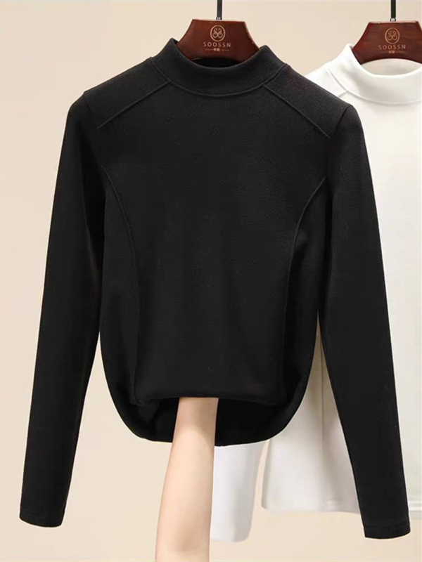 Majica s polu-visokim ovratnikom, dvostrani velur 280 g/m², poliester i spandex, duge rukave, uski kroj