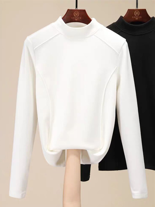 Majica s polu-visokim ovratnikom, dvostrani velur 280 g/m², poliester i spandex, duge rukave, uski kroj