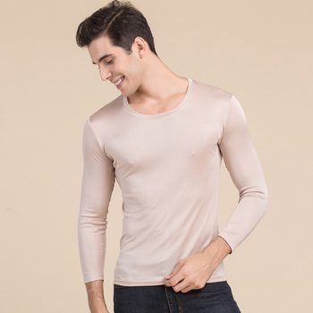 Muški T-shirt od svile Mulberry, okrugli izrez, dugi rukav, jednobojni dizajn