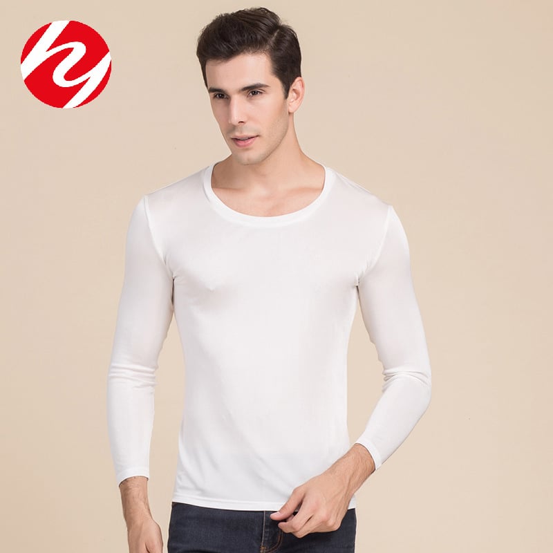 Muški T-shirt od svile Mulberry, okrugli izrez, dugi rukav, jednobojni dizajn