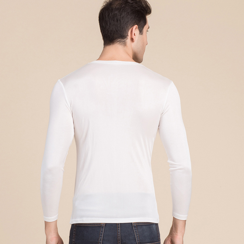 Muški T-shirt od svile Mulberry, okrugli izrez, dugi rukav, jednobojni dizajn
