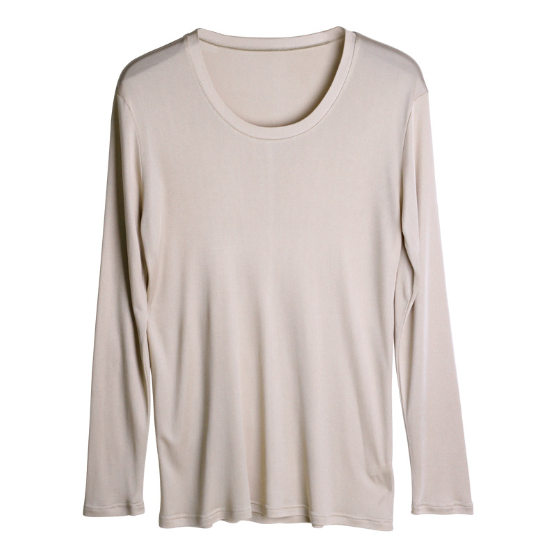 Muški T-shirt od svile Mulberry, okrugli izrez, dugi rukav, jednobojni dizajn